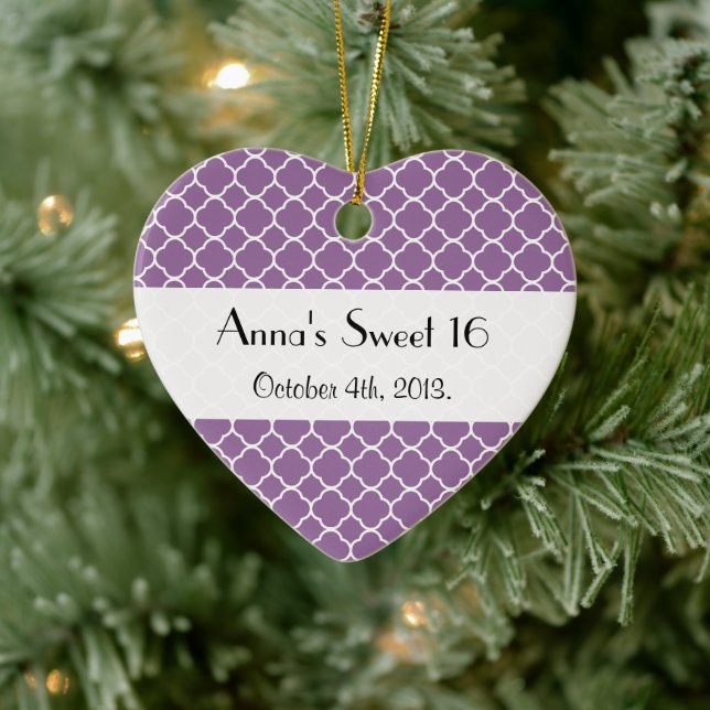 Lila Latticework, Quatrefolie, Trellis, Sweet 16 Keramik Ornament (Baum)