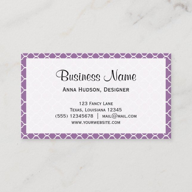 Lila Latticwork, Quatrefolie, marokkanischer Trell Visitenkarte (Vorderseite)