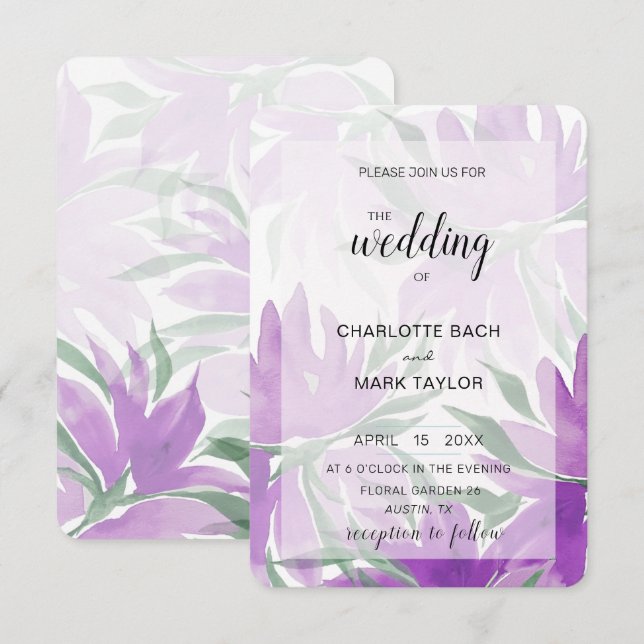 Lila Lavander Watercolor Elegante Einladung (Vorne/Hinten)