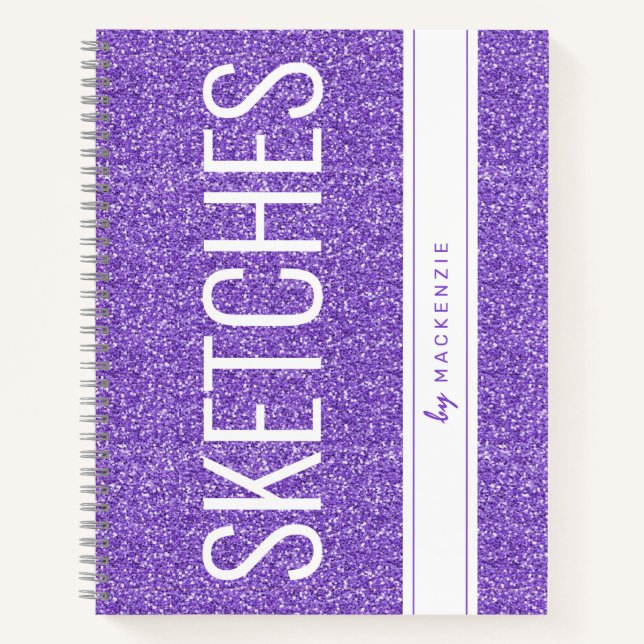 Lila Lavende Glitzer Sketch Personalisiert Notizbuch (Vorderseite)
