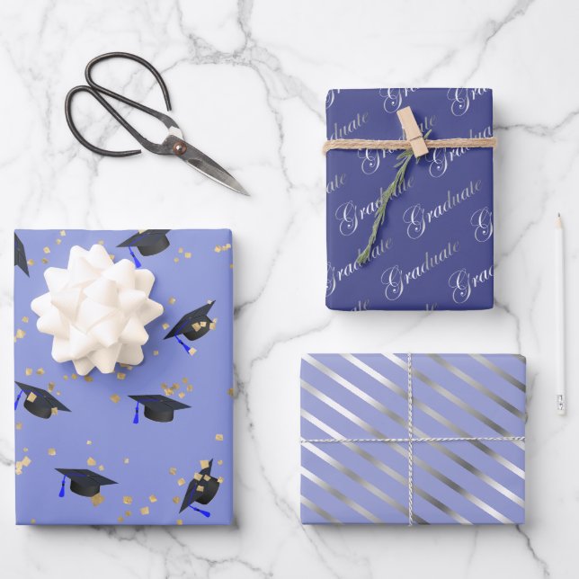 Lila Lavendel-Abschluss-Flachblatt-Set 3 Geschenkpapier Set (Vorderseite)