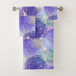 Lila Lavendel abstrakte Aquarellkunst Moderne Kuns Badhandtuch Set