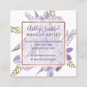 Lila Lavendel Aquarell Rose Goldschminke Quadratische Visitenkarte