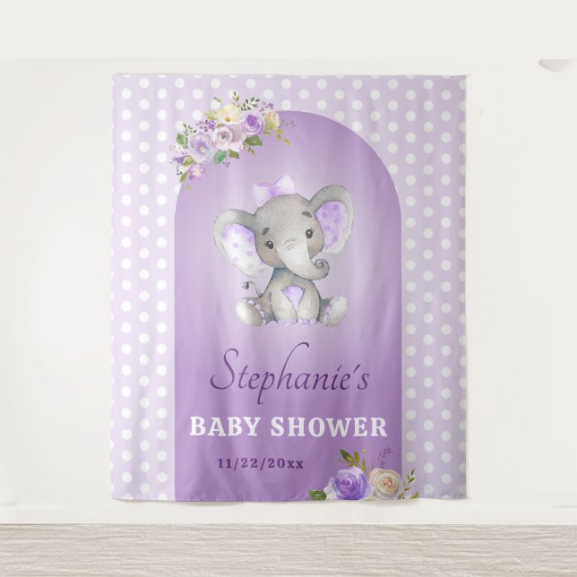 Lila Lavendel Baby Elefantendusche Sprinkle Wandteppich (Vorderseite)
