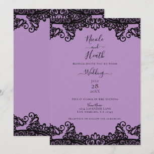 Lila Lavendel & Black Lace Elegante Hochzeit Einladung
