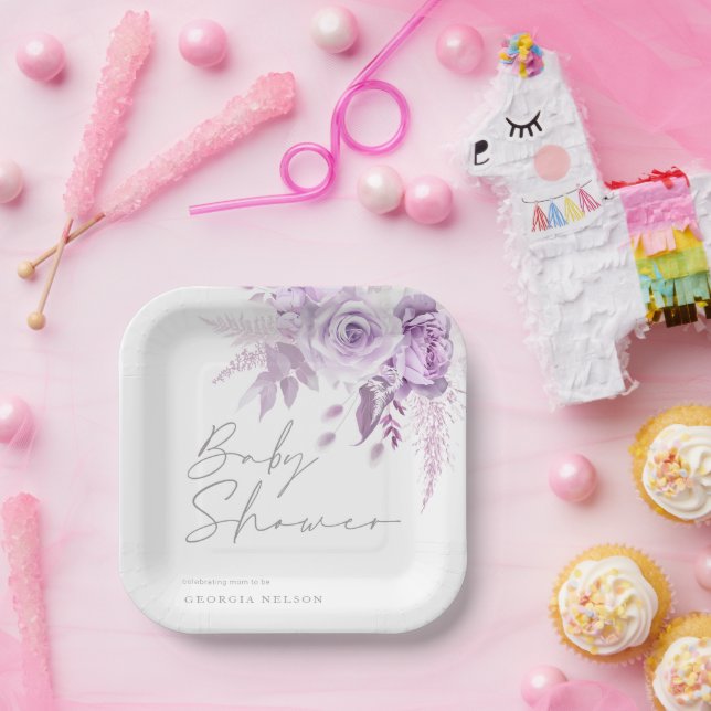 Lila Lavendel Bläschen Schöne Babydusche Pappteller (Party)