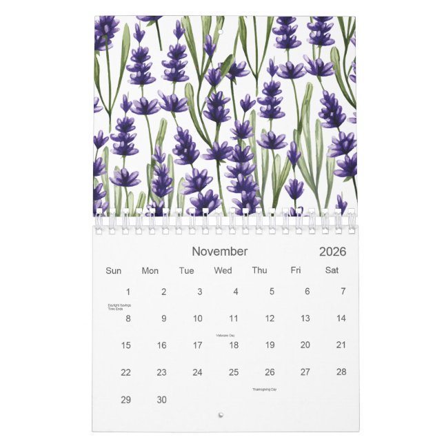 Lila Lavendel-Blume 2026 Kalender (Nov 2026)