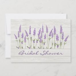 Lila Lavendel-Blume auf Holz-Brautparty Einladung
