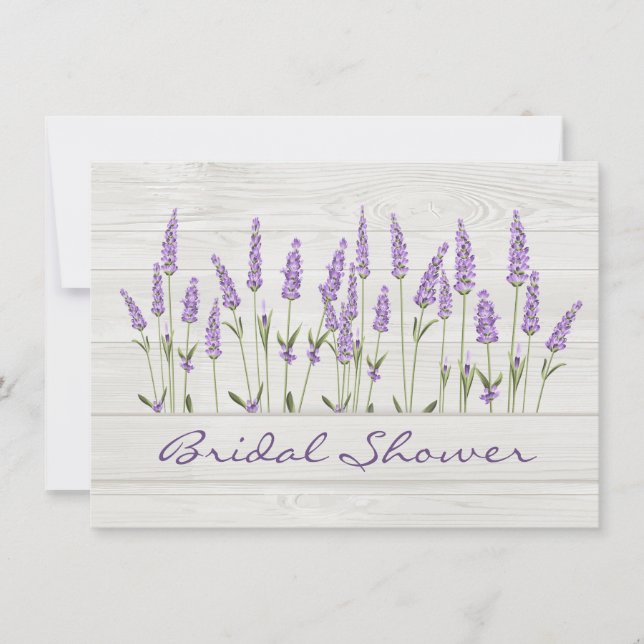 Lila Lavendel-Blume auf Holz-Brautparty Einladung (Vorderseite)