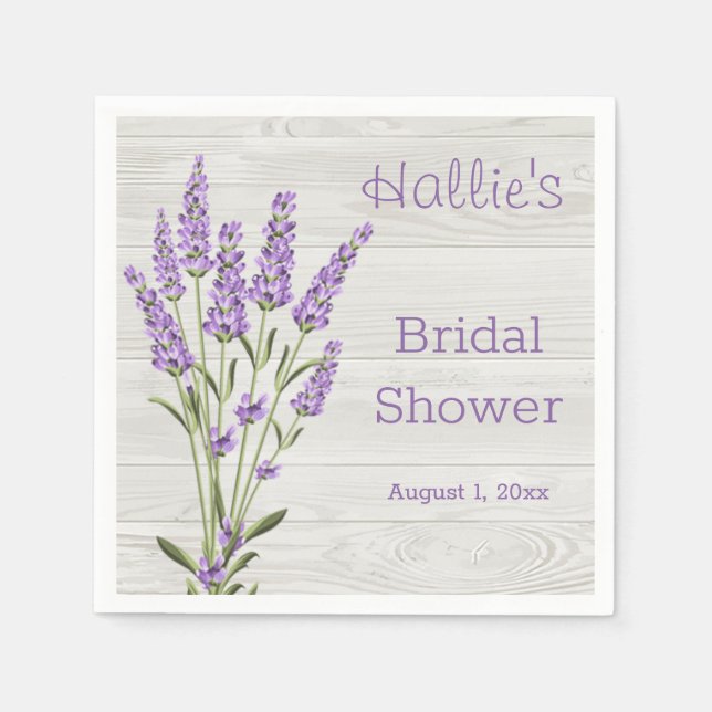 Lila Lavendel-Blume auf Holz-Brautparty Serviette (Vorderseite)