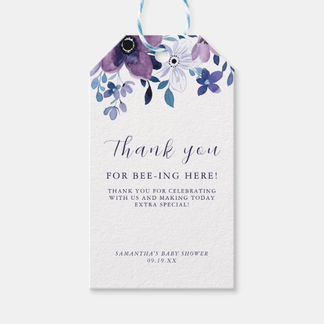 Lila Lavendel-Blume | Babydusche Vielen Dank Geschenkanhänger (Vorderseite)