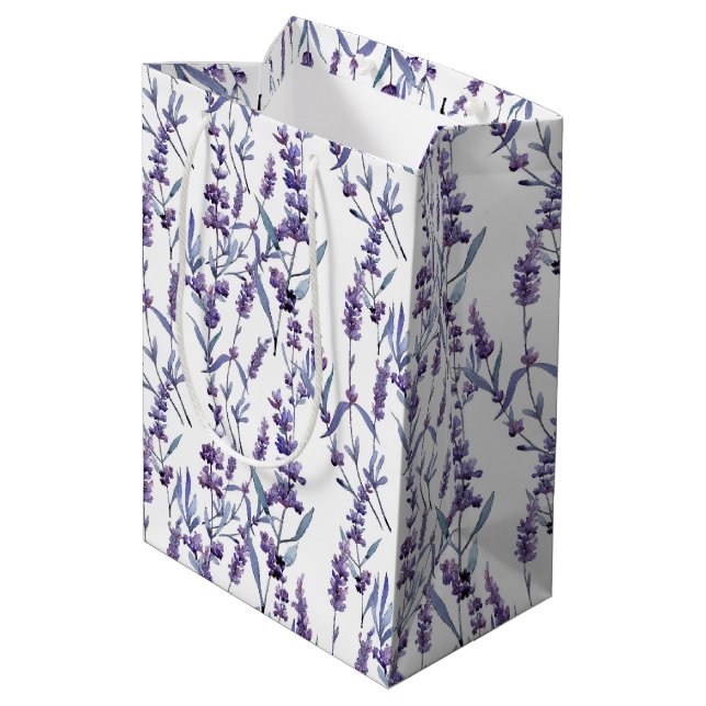 Lila Lavendel-Blume Mittlere Geschenktüte (Rückseite Schrägansicht)