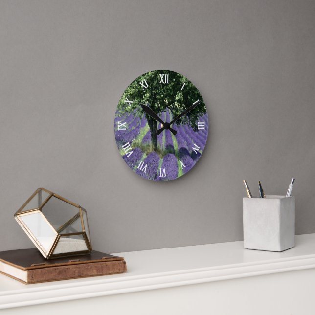 Lila Lavendel Blume Olivenweg Kunst, Dichtung und  Runde Wanduhr (Büro)