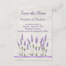 Lila Lavendel-Blume Save the Date auf Holz