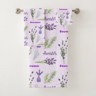 Lila Lavendel-Blume und Lavendelbänder Badhandtuch Set