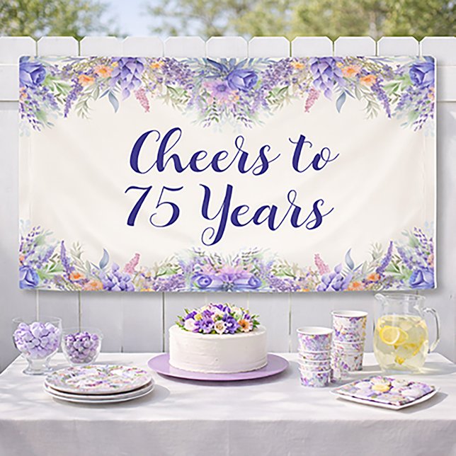 Lila Lavendel Blumen 75. Geburtstag Banner (Cheers to 75 years!)