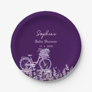 Lila Lavendel Blumen Fahrrad Baby Shower Teller