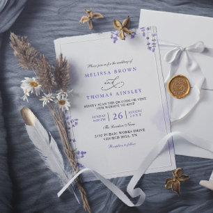 Lila Lavendel Blumen Rustikale QR-Code-Hochzeit Einladung