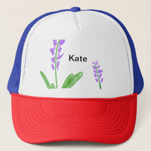 Lila Lavendel Blumenaquarell mit Namenszugabe Text Truckerkappe