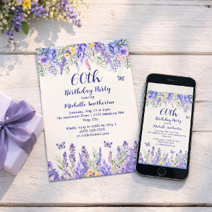 Lila-Lavendel-Blumengarten-Party 60. Geburtstag Einladung