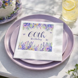 Lila-Lavendel-Blumengarten-Party 60. Geburtstag Serviette