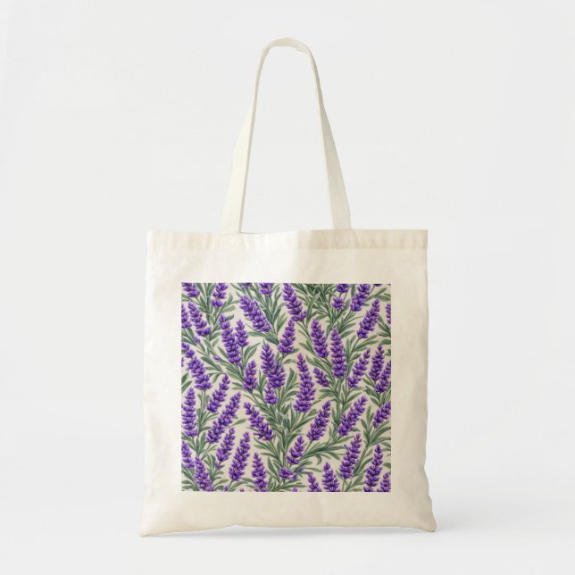 Lila-Lavendel-Botanik-Blumenmuster Tragetasche (Vorne)