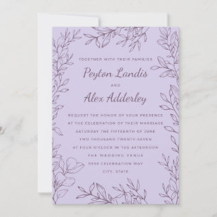 Lila Lavendel Botanische Linienkunst Hochzeit  Einladung