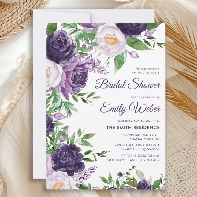 Lila Lavendel Brautparty Einladung (Elegant purple and lavender floral bridal shower invitation)