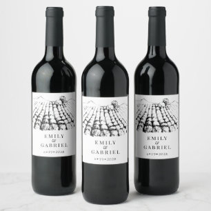 Lila Lavendel Fields Wasserfarbenhochzeit Weinetikett