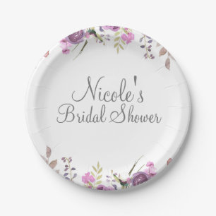 Lila Lavendel Flieder Aquarell Florale Hochzeit Pappteller
