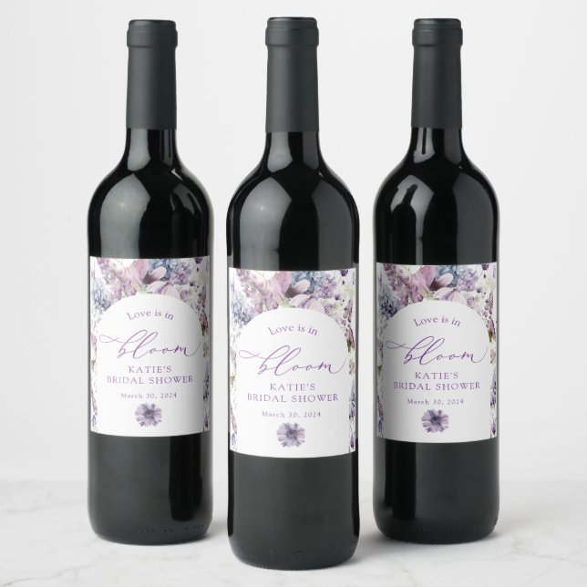 Lila + Lavendel Floral Weinflaschen Etikett (Flaschen)