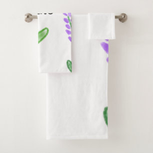 Lila Lavendel florale Aquarellfarbe Name cu Badhandtuch Set