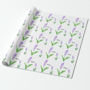 Lila Lavendel florale Aquarellfarbe Name cu Geschenkpapier