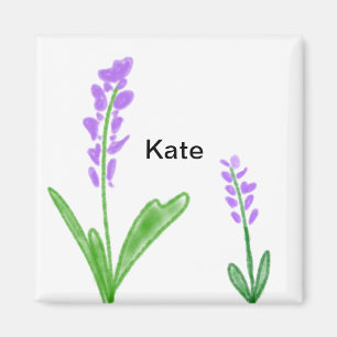 Lila Lavendel florale Aquarellfarbe Name cu Magnet