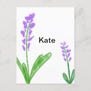Lila Lavendel florale Aquarellfarbe Name cu Postkarte