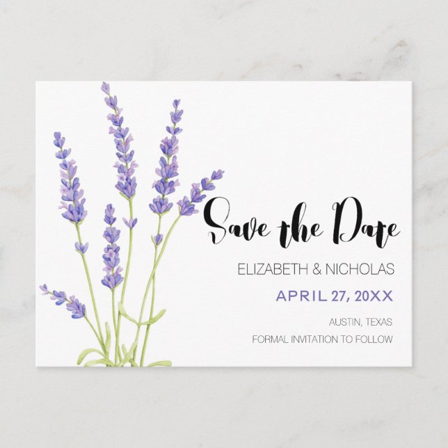Lila Lavendel-Foto Save the Date Ankündigungspostkarte (Vorderseite)