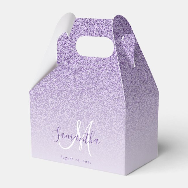 Lila Lavendel Glitzer Mit Monogramm ombre Geschenkschachtel (Vorderseite)
