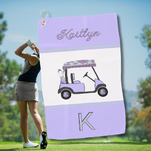 Lila Lavendel-Golfwagen-Monogramm-Name Golfhandtuch