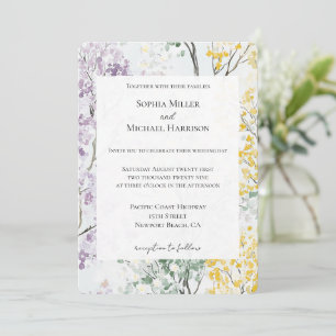 Lila Lavendel Grün Gelbe Blumen Hochzeit Einladung
