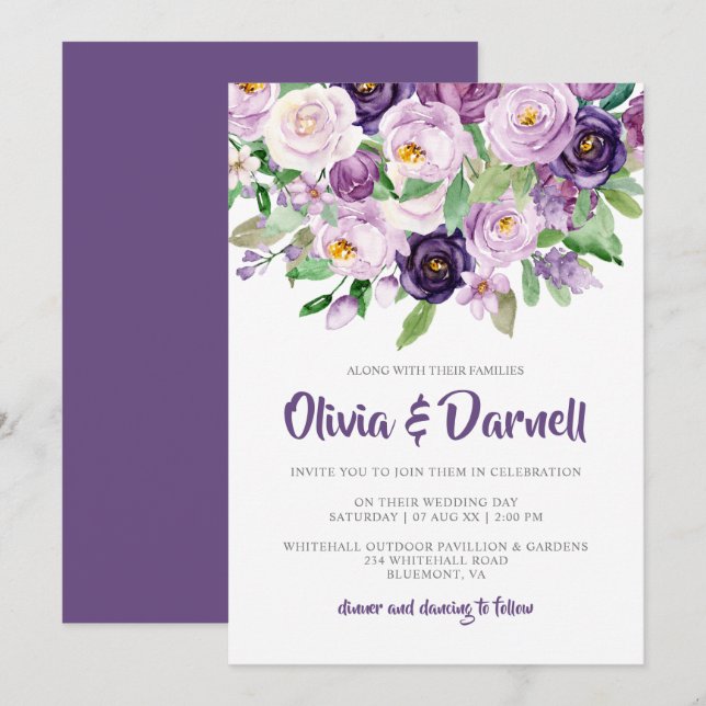 Lila Lavendel-Hochzeit Einladung (Vorne/Hinten)
