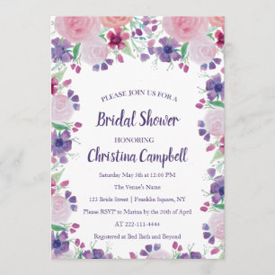 Lila Lavendel Lilac Pink Floral Brautparty Einladung