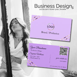 Lila Lavendel mit Rose Gold Linien Logo QR Code Visitenkarte