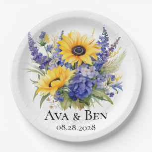 Lila Lavendel mit Sonnenblumen Hochzeit Pappteller