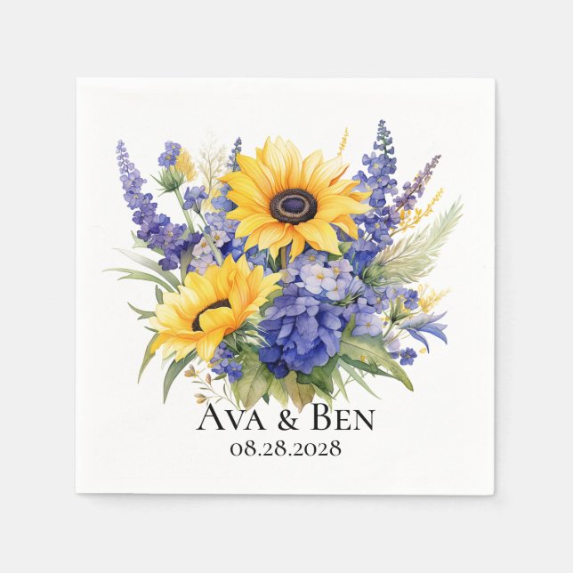 Lila Lavendel mit Sonnenblumen Hochzeit Serviette (Vorderseite)