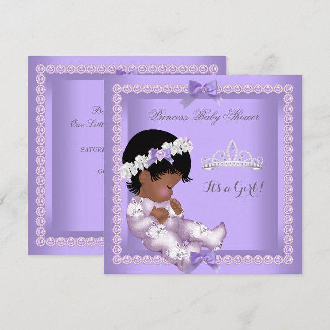 Lila Lavendel Pearl Baby Shower Girl Einladung (Vorne/Hinten)