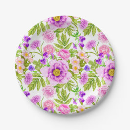 Lila Lavendel-Pink-Blume-Muster Pappteller