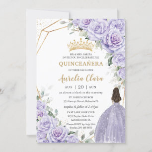 Lila Lavendel-Prinzessin Gold Quinceañera Einladung