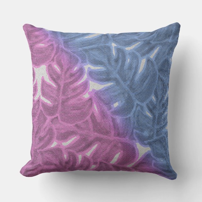 Lila Lavendel, rosa, tropische Palme Kissen (Vorderseite)