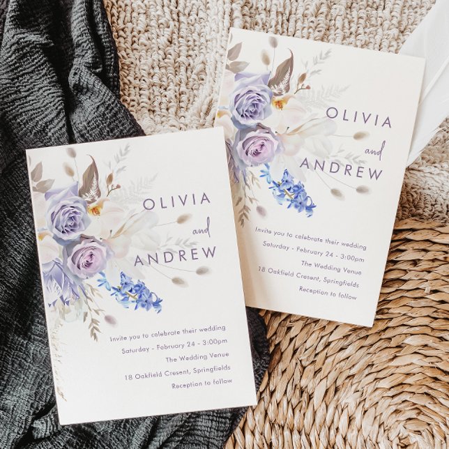 Lila Lavendel Rose Moderne Hochzeit Einladung (Von Creator hochgeladen)