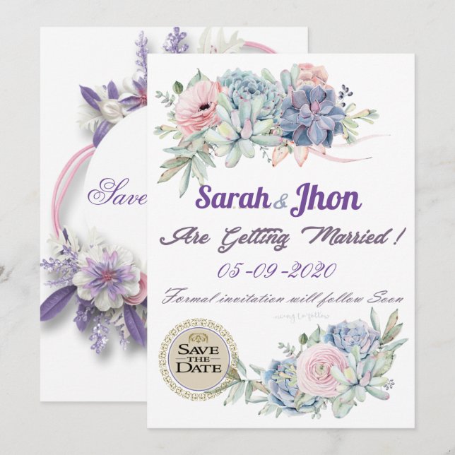 Lila Lavendel Save the Date druckbar Einladung (Vorne/Hinten)